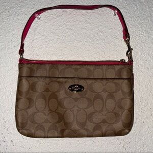 Coach signature brown and pink wristlet